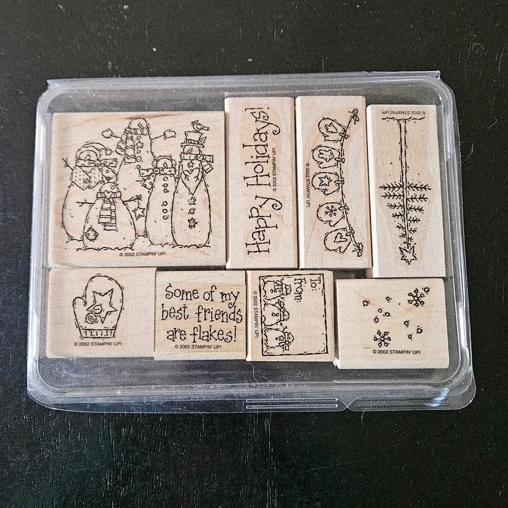 Stampin Up Wood Mounted Rubber Stamp 8pc Set Best Friends Are Flakes Winter